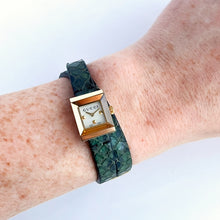 Load image into Gallery viewer, Boxed Gucci G Frame Watch with Square Mother of Pearl Dial and Double Green Leather Wristband
