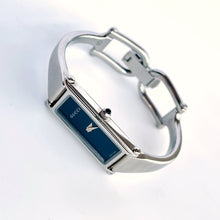 Load image into Gallery viewer, Vintage Silver-Tone Gucci Bangle Quartz Watch with Black Dial
