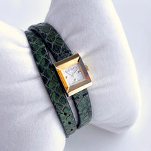 Load image into Gallery viewer, Boxed Gucci G Frame Watch with Square Mother of Pearl Dial and Double Green Leather Wristband
