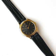 Load image into Gallery viewer, Vintage Gold-Plated Ladies&#39; Citizen Elegance Quartz Watch with Black Leather Strap
