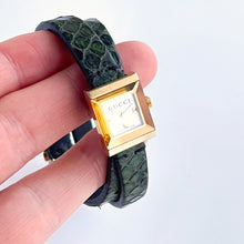 Load image into Gallery viewer, Boxed Gucci G Frame Watch with Square Mother of Pearl Dial and Double Green Leather Wristband
