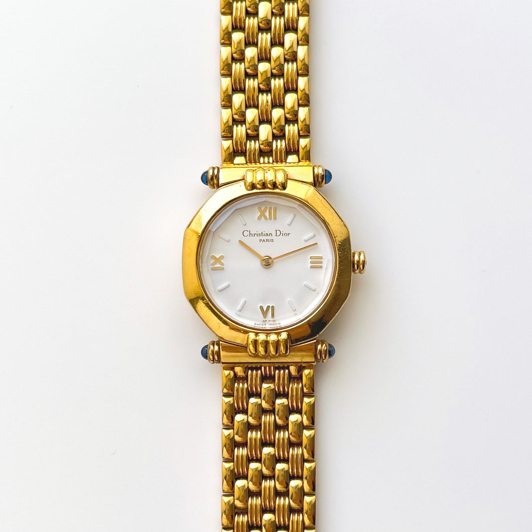 Vintage Christian Dior Gold-Plated Ladies' Quartz Watch with White Dial