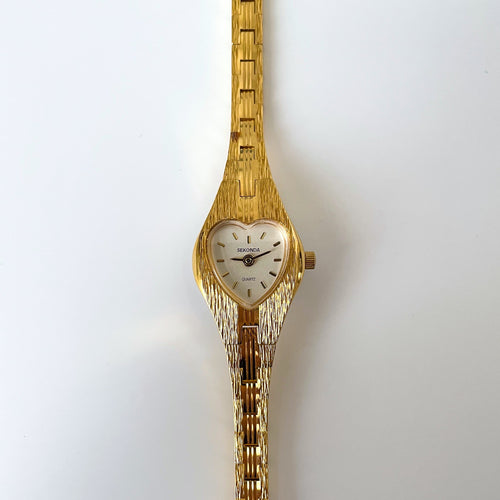 Vintage Ladies Sekonda Gold-Tone Watch with Heart Shaped Dial