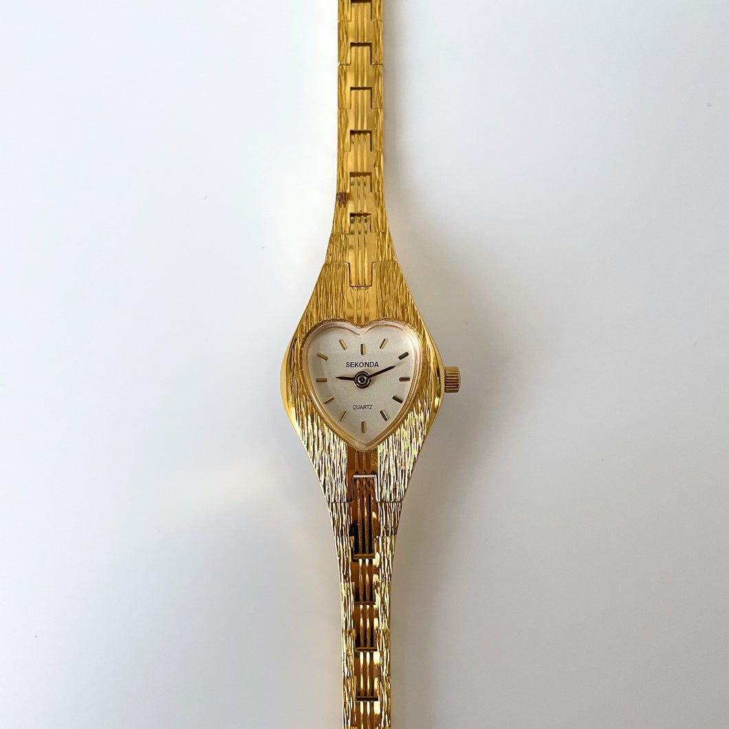 Vintage Ladies Sekonda Gold-Tone Watch with Heart Shaped Dial