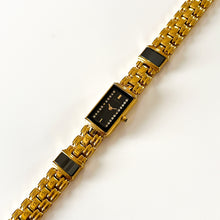 Load image into Gallery viewer, Very Rare 1990s Gold-Plated Lassale (Seiko) Quartz Watch with Black Diamond-Set Dial
