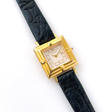 Load image into Gallery viewer, Vintage Gold-Plated Yves Saint Laurent Ladies&#39; Tank-Style Quartz Watch with Black Leather Strap
