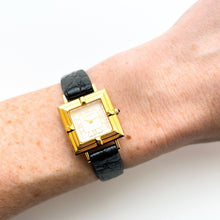 Load image into Gallery viewer, Vintage Gold-Plated Yves Saint Laurent Ladies&#39; Tank-Style Quartz Watch with Black Leather Strap
