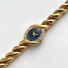 Load image into Gallery viewer, Rare Vintage 1990s Gold-Plated Ladies&#39; Seiko Quartz Watch With Blue Dial and Diamond Bezel
