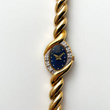 Load image into Gallery viewer, Rare Vintage 1990s Gold-Plated Ladies&#39; Seiko Quartz Watch With Blue Dial and Diamond Bezel
