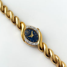 Load image into Gallery viewer, Rare Vintage 1990s Gold-Plated Ladies&#39; Seiko Quartz Watch With Blue Dial and Diamond Bezel
