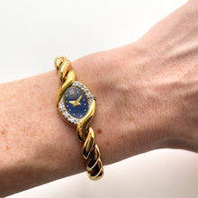 Load image into Gallery viewer, Rare Vintage 1990s Gold-Plated Ladies&#39; Seiko Quartz Watch With Blue Dial and Diamond Bezel
