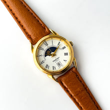 Load image into Gallery viewer, Vintage Constant Sun &amp; Moon Phase Quartz Watch with Light Brown Leather Strap
