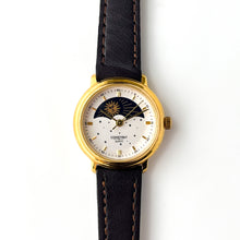 Load image into Gallery viewer, Vintage Constant Sun &amp; Moon Phase Quartz Watch with Dark Brown Leather Strap
