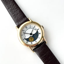 Load image into Gallery viewer, Vintage Sun &amp; Moon Phase Quartz Watch with Dark Brown Leather Strap
