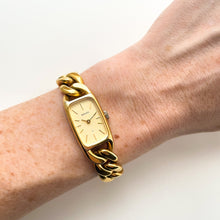 Load image into Gallery viewer, 1970 Vintage Gold-Tone Seiko Mechanical Watch with Curb Chain Bracelet and Rectangular Dial
