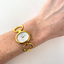 Load image into Gallery viewer, 1990s Gucci Quartz Watch with Mother of Pearl Dial and Semi Bangle Bracelet
