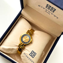 Load image into Gallery viewer, Vintage 1990s Gold-Plated Ladies&#39; Givenchy Bangle Quartz Watch with Blue and Gold Dial
