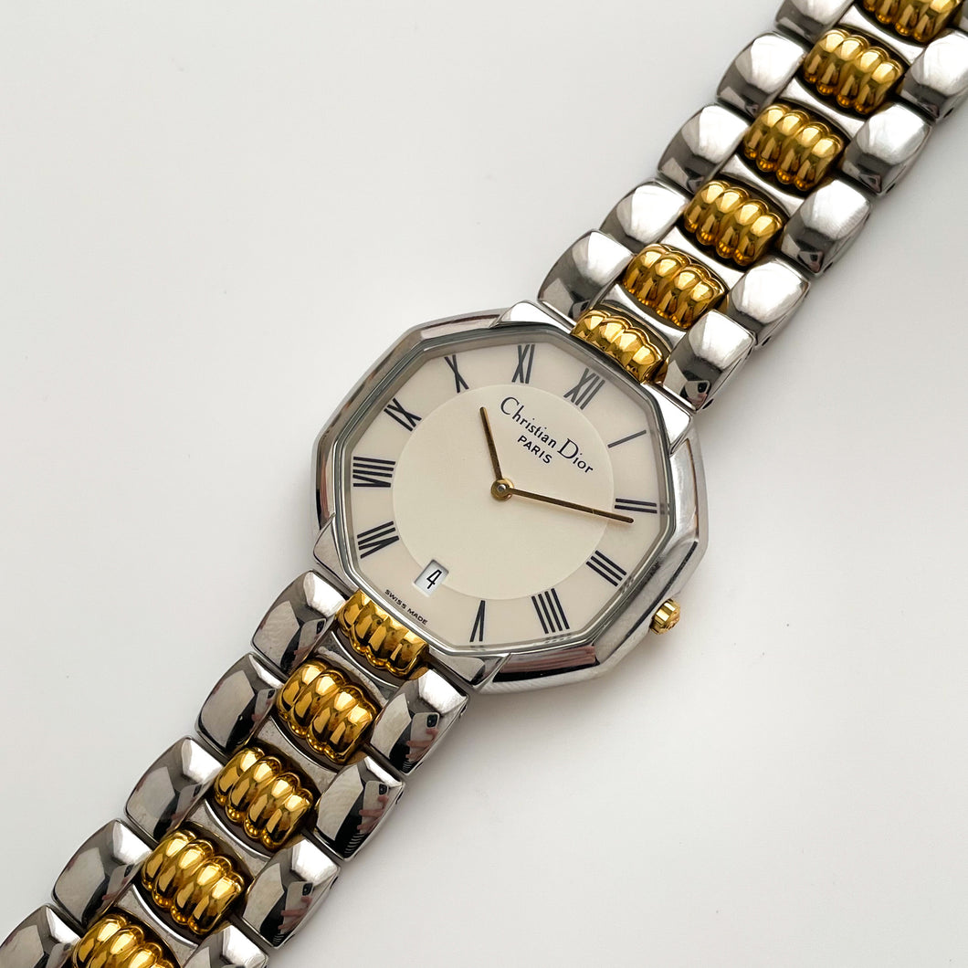 Vintage Two-Tone Christian Dior Unisex Quartz Watch with Octagon Dial