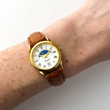 Load image into Gallery viewer, Vintage Constant Sun &amp; Moon Phase Quartz Watch with Light Brown Leather Strap
