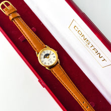 Load image into Gallery viewer, Vintage Constant Sun &amp; Moon Phase Quartz Watch with Light Brown Leather Strap
