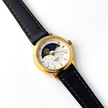 Load image into Gallery viewer, Vintage Constant Sun &amp; Moon Phase Quartz Watch with Dark Brown Leather Strap
