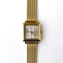 Load image into Gallery viewer, Ladies&#39; Gold-Tone Timex Quartz Watch with Square Silver Dial
