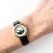 Load image into Gallery viewer, Vintage Sun &amp; Moon Phase Quartz Watch with Dark Brown Leather Strap
