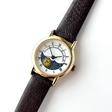 Load image into Gallery viewer, Vintage Sun &amp; Moon Phase Quartz Watch with Dark Brown Leather Strap
