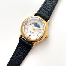 Load image into Gallery viewer, Vintage Ladies&#39; Accurist Moon Phase Quartz Watch with Black Leather Strap
