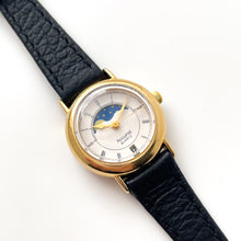 Load image into Gallery viewer, Vintage Ladies&#39; Accurist Moon Phase Quartz Watch with Black Leather Strap
