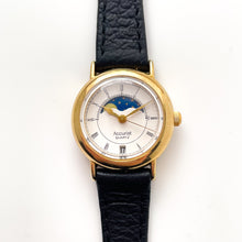 Load image into Gallery viewer, Vintage Ladies&#39; Accurist Moon Phase Quartz Watch with Black Leather Strap
