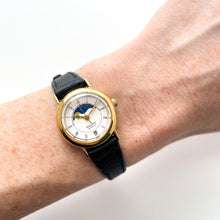 Load image into Gallery viewer, Vintage Ladies&#39; Accurist Moon Phase Quartz Watch with Black Leather Strap
