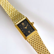 Load image into Gallery viewer, 1990s Ladies&#39; Gold-Plated Seiko Quartz Watch with Black Rectangular Dial
