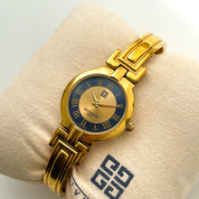 Load image into Gallery viewer, Vintage 1990s Gold-Plated Ladies&#39; Givenchy Bangle Quartz Watch with Blue and Gold Dial
