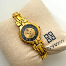 Load image into Gallery viewer, Vintage 1990s Gold-Plated Ladies&#39; Givenchy Bangle Quartz Watch with Blue and Gold Dial
