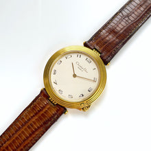 Load image into Gallery viewer, Vintage Christian Dior Gold-Plated Unisex Quartz Watch with Brown Leather Strap
