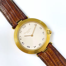 Load image into Gallery viewer, Vintage Christian Dior Gold-Plated Unisex Quartz Watch with Brown Leather Strap
