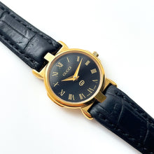 Load image into Gallery viewer, 90s Gold-Plated Ladies&#39; Gucci Quartz Watch with Black Leather Strap - Boxed
