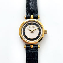 Load image into Gallery viewer, 80s Ladies&#39; Gucci Quartz Watch with Beige and Black Dial and Leather Strap - Boxed
