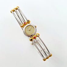 Load image into Gallery viewer, Very Rare 1990s Two-Tone Seiko Articulated Bangle Quartz Watch with Three Coloured Gemstones
