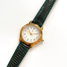 Load image into Gallery viewer, Vintage Yves Saint Laurent Gold-Plated Ladies&#39; Quartz Watch with Dark Green Leather Strap
