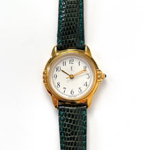 Load image into Gallery viewer, Vintage Yves Saint Laurent Gold-Plated Ladies&#39; Quartz Watch with Dark Green Leather Strap
