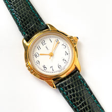 Load image into Gallery viewer, Vintage Yves Saint Laurent Gold-Plated Ladies&#39; Quartz Watch with Dark Green Leather Strap
