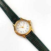 Load image into Gallery viewer, Vintage Yves Saint Laurent Gold-Plated Ladies&#39; Quartz Watch with Dark Green Leather Strap
