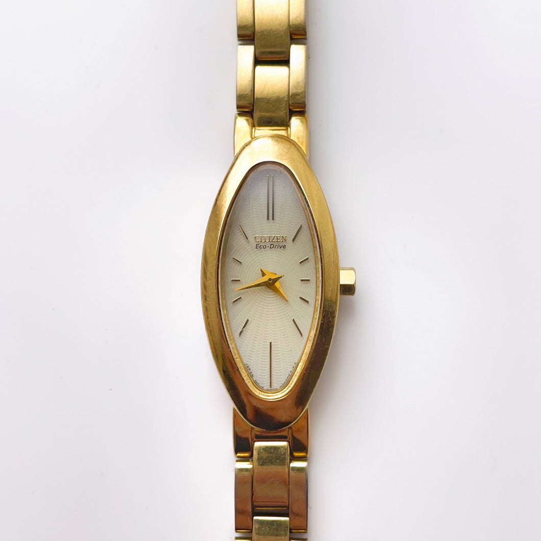 Vintage Ladies' Gold-Tone Citizen Eco-Drive Solar Watch with Oval Dial