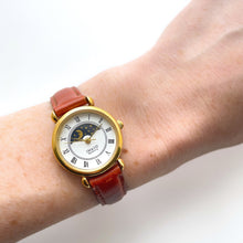 Load image into Gallery viewer, Vintage 90s Ladies&#39; Imado Sun &amp; Moon Phase Quartz Watch with Brown Leather Strap
