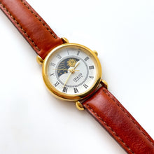 Load image into Gallery viewer, Vintage 90s Ladies&#39; Imado Sun &amp; Moon Phase Quartz Watch with Brown Leather Strap
