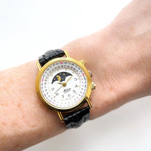 Load image into Gallery viewer, Vintage 90s Ladies&#39; Milan Sun &amp; Moon Phase Quartz Watch with Black Leather Strap
