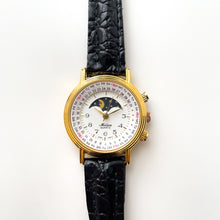 Load image into Gallery viewer, Vintage 90s Ladies&#39; Milan Sun &amp; Moon Phase Quartz Watch with Black Leather Strap
