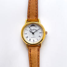 Load image into Gallery viewer, Vintage Ladies&#39; Louifrey Moon Phase Quartz Watch with Light Brown Leather Strap
